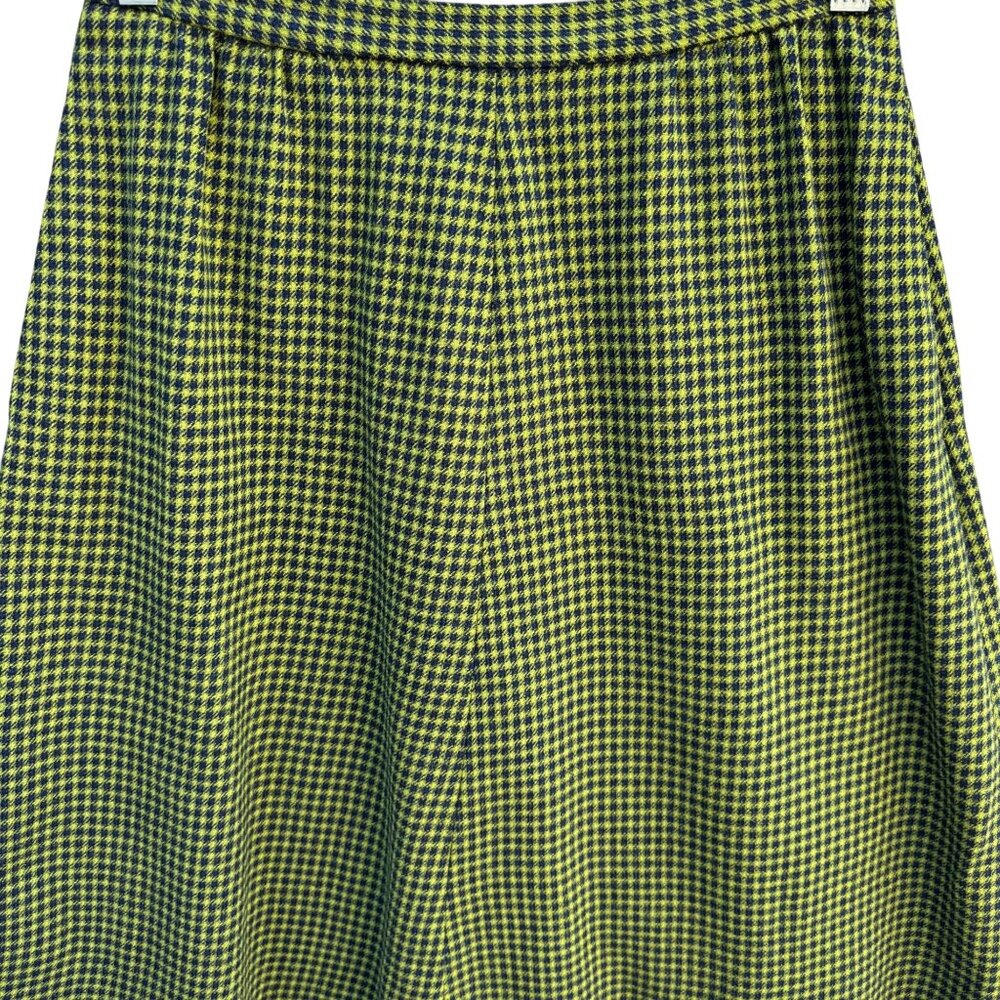 Pendleton Vintage 60s 70s Virgin Wool Houndstooth Twee‎ Mod A-Line Skirt Green S - Picture 7 of 9